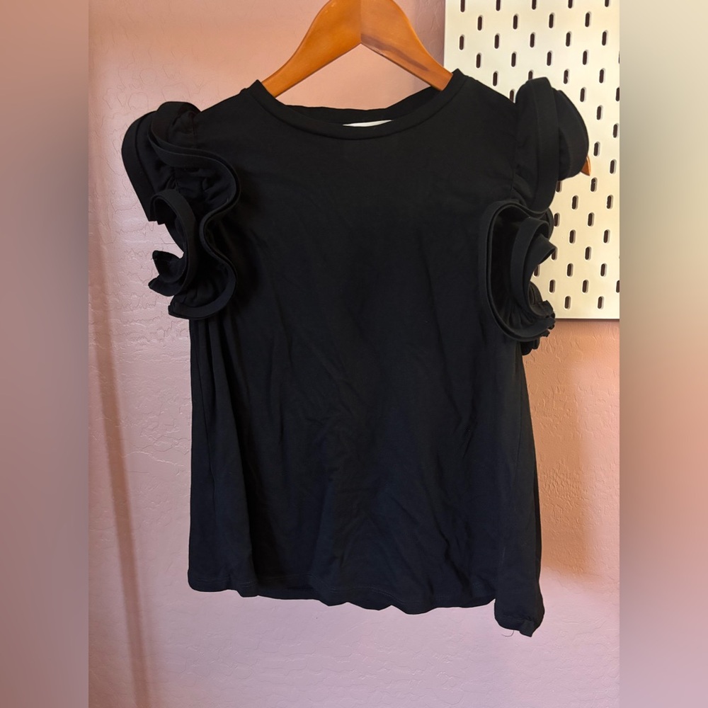 Black Ruffle Sleeve Top